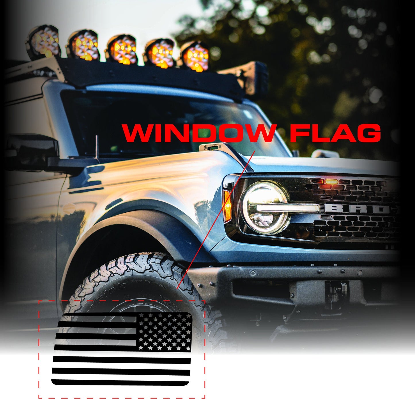 US Flag Ford Bronco Rear Quarter Window Decals